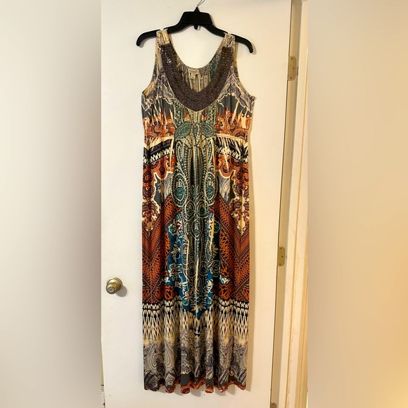One world maxi dress boho with beading size M - Picture 1 of 9
